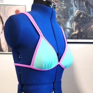 Padded bikini top in teal and pink size small